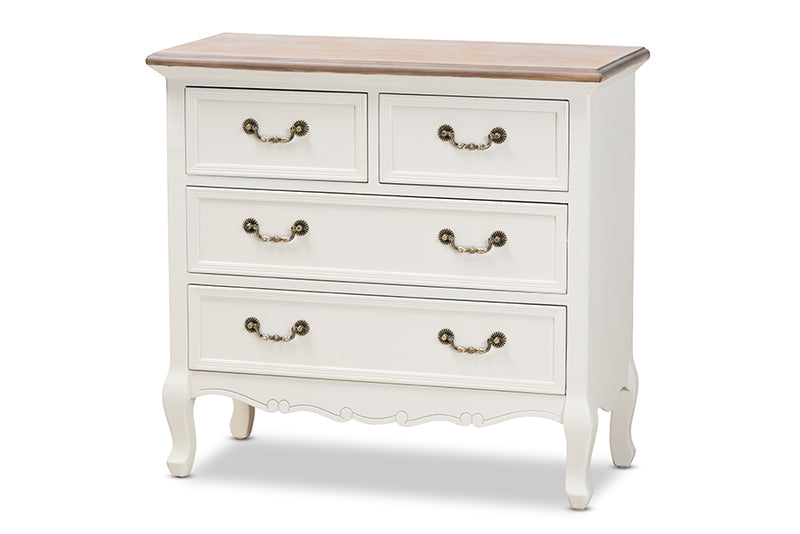 Baxton Studio Amalie Antique French Country Cottage Two-Tone White and Oak Finished 4-Drawer Accent Storage Cabinet