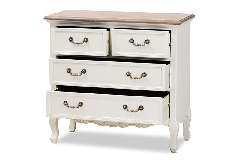 Baxton Studio Amalie Antique French Country Cottage Two-Tone White and Oak Finished 4-Drawer Accent Storage Cabinet
