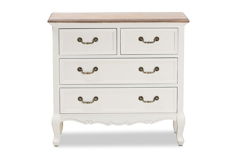 Baxton Studio Amalie Antique French Country Cottage Two-Tone White and Oak Finished 4-Drawer Accent Storage Cabinet