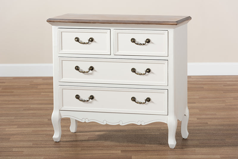 Baxton Studio Amalie Antique French Country Cottage Two-Tone White and Oak Finished 4-Drawer Accent Storage Cabinet