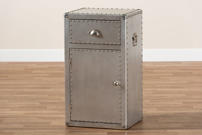 Baxton Studio Serge French Industrial Silver Metal 1-Door Accent Storage Cabinet