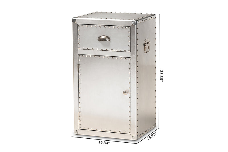 Baxton Studio Serge French Industrial Silver Metal 1-Door Accent Storage Cabinet
