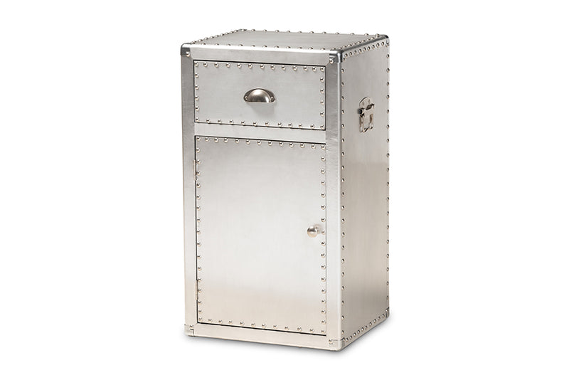 Baxton Studio Serge French Industrial Silver Metal 1-Door Accent Storage Cabinet
