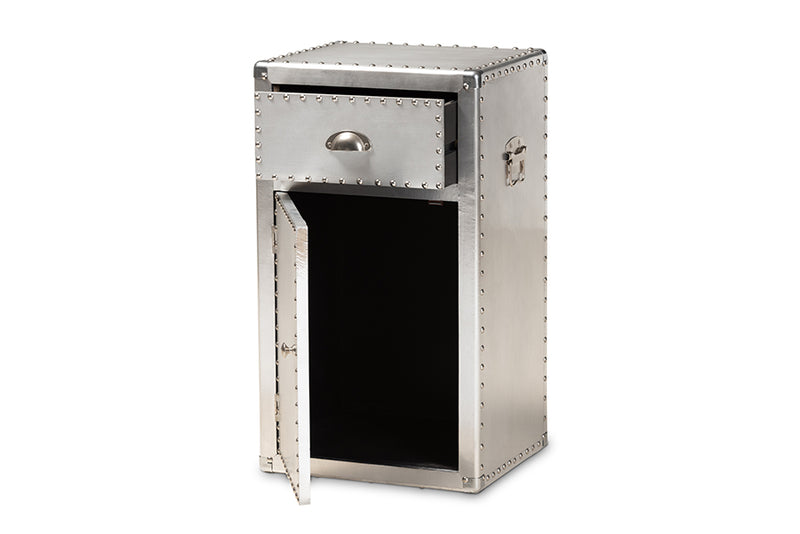 Baxton Studio Serge French Industrial Silver Metal 1-Door Accent Storage Cabinet