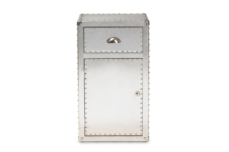 Baxton Studio Serge French Industrial Silver Metal 1-Door Accent Storage Cabinet
