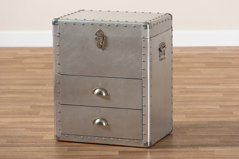 Baxton Studio Serge French Industrial Silver Metal 2-Drawer Accent Storage Cabinet