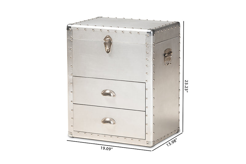 Baxton Studio Serge French Industrial Silver Metal 2-Drawer Accent Storage Cabinet