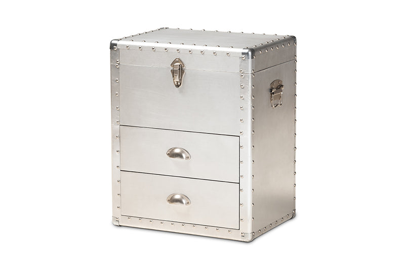 Baxton Studio Serge French Industrial Silver Metal 2-Drawer Accent Storage Cabinet