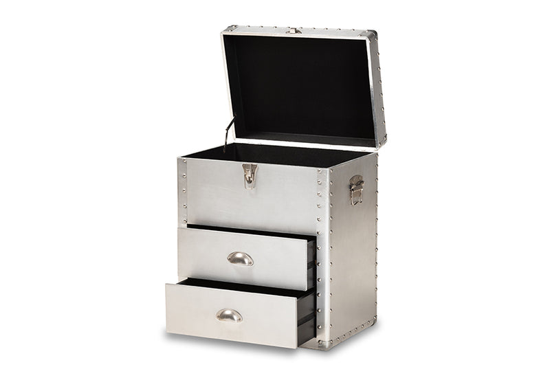 Baxton Studio Serge French Industrial Silver Metal 2-Drawer Accent Storage Cabinet