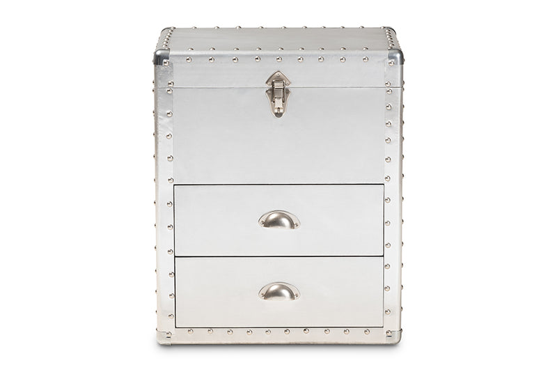 Baxton Studio Serge French Industrial Silver Metal 2-Drawer Accent Storage Cabinet