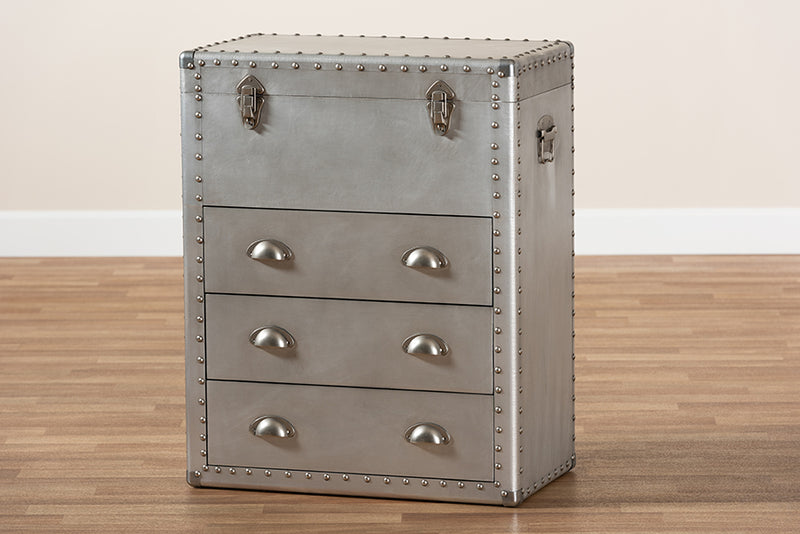 Baxton Studio Serge French Industrial Silver Metal 3-Drawer Accent Storage Cabinet