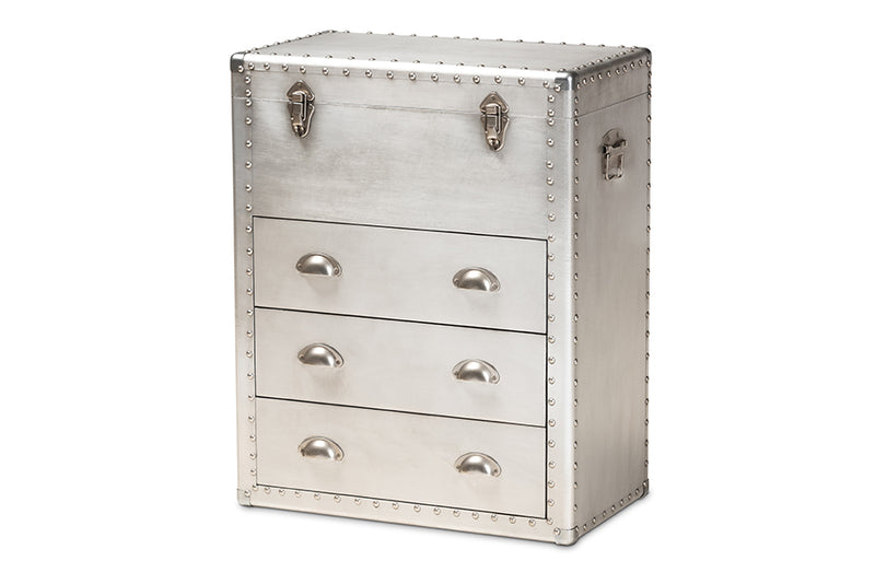 Baxton Studio Serge French Industrial Silver Metal 3-Drawer Accent Storage Cabinet
