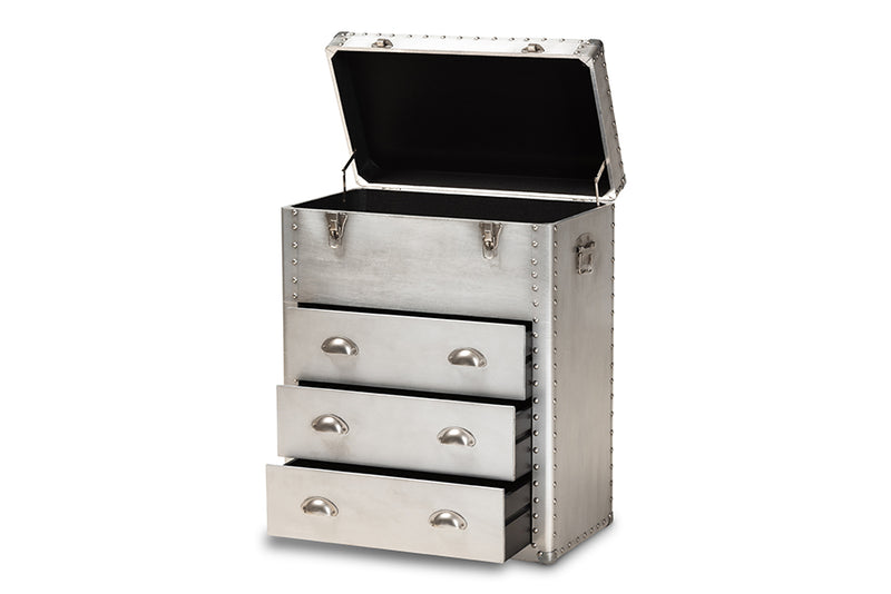 Baxton Studio Serge French Industrial Silver Metal 3-Drawer Accent Storage Cabinet