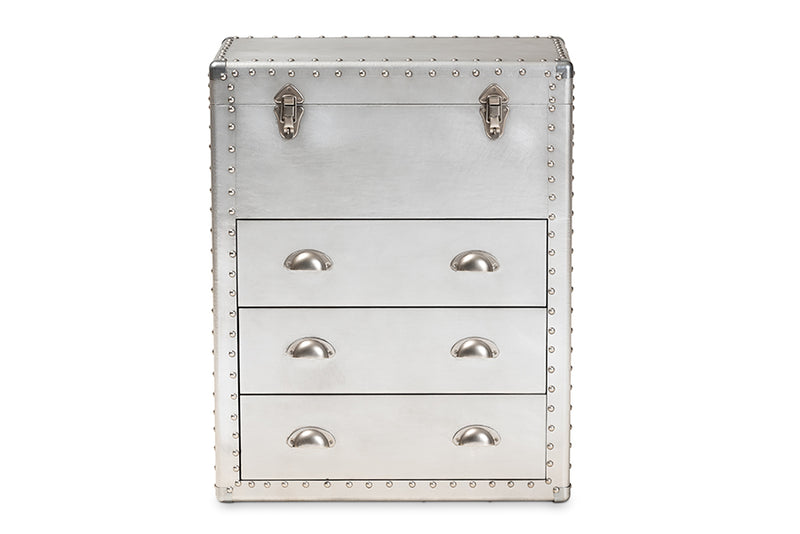 Baxton Studio Serge French Industrial Silver Metal 3-Drawer Accent Storage Cabinet