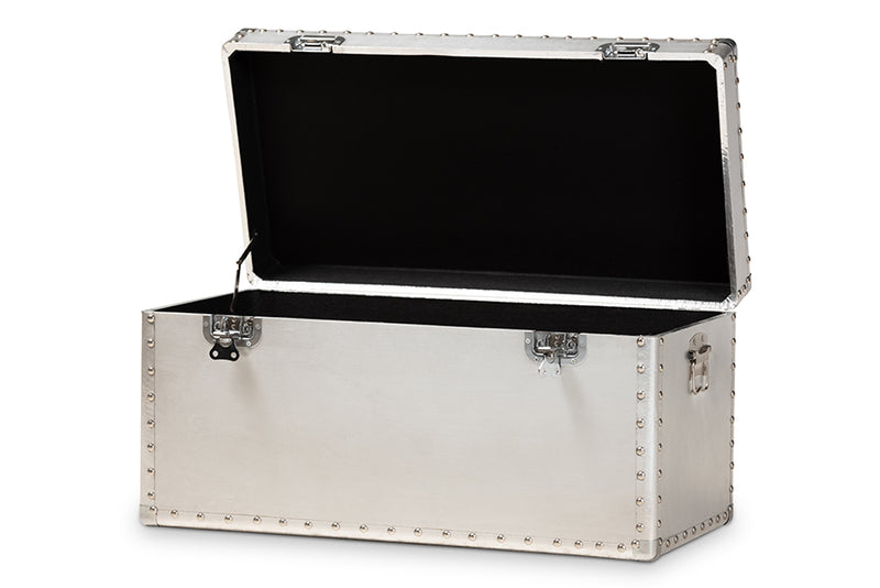 Baxton Studio Serge French Industrial Silver Metal Storage Trunk