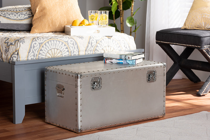 Baxton Studio Serge French Industrial Silver Metal Storage Trunk