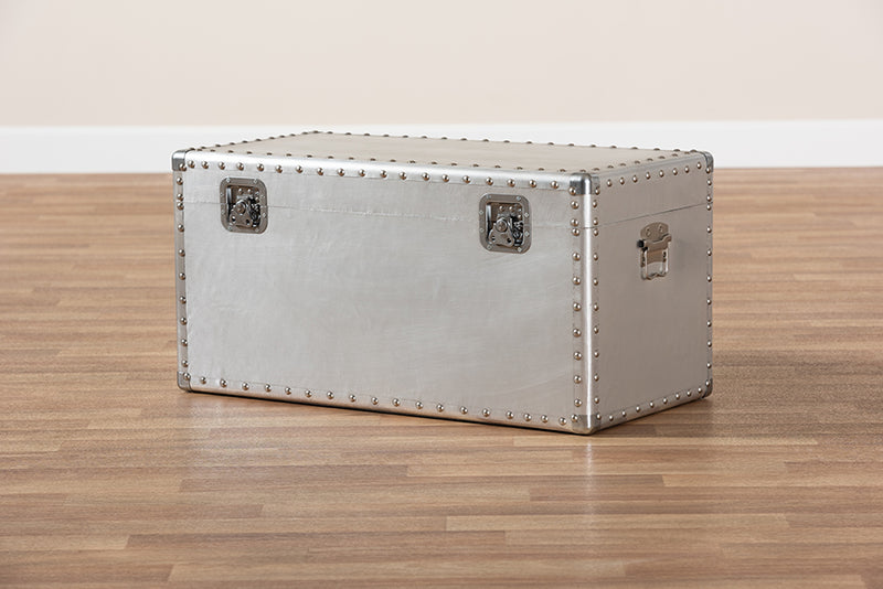 Baxton Studio Serge French Industrial Silver Metal Storage Trunk