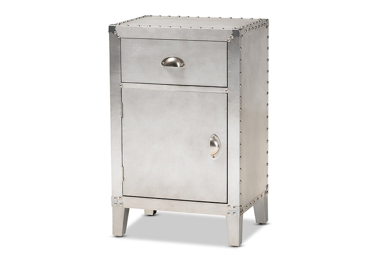 Baxton Studio Romain French Industrial Silver Metal 1-Door Accent Storage Cabinet