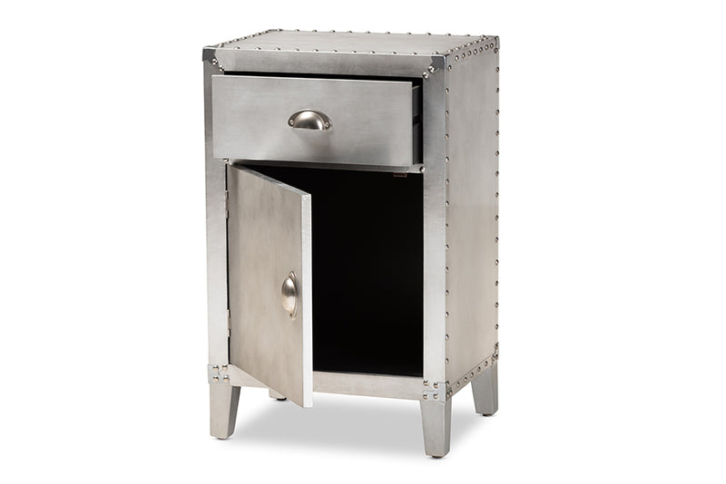 Baxton Studio Romain French Industrial Silver Metal 1-Door Accent Storage Cabinet