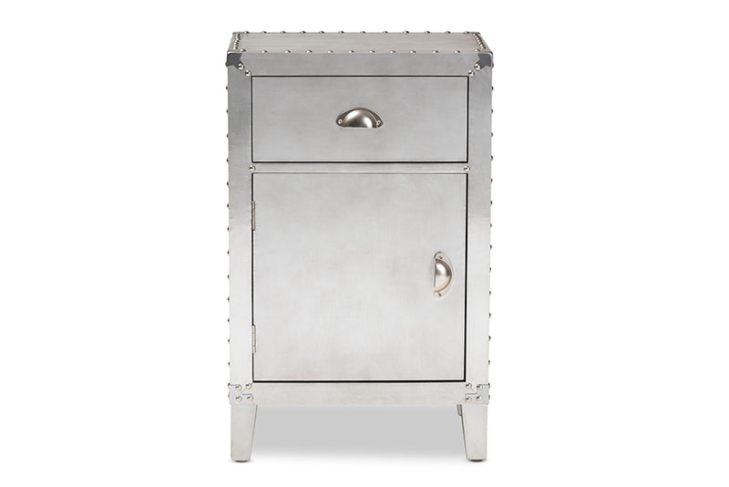 Baxton Studio Romain French Industrial Silver Metal 1-Door Accent Storage Cabinet