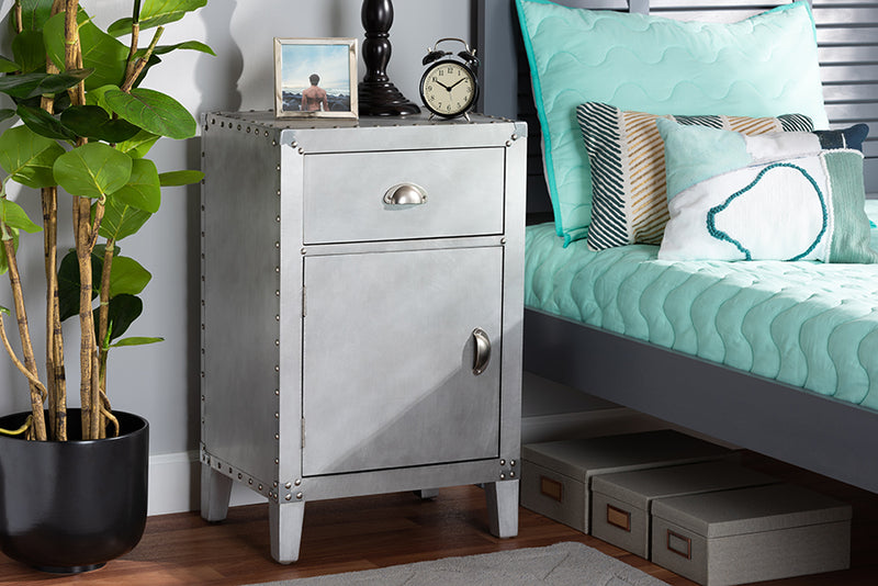 Baxton Studio Romain French Industrial Silver Metal 1-Door Accent Storage Cabinet