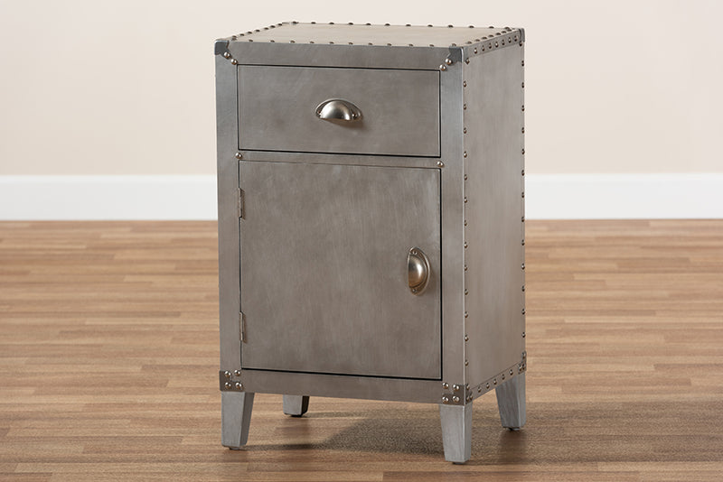 Baxton Studio Romain French Industrial Silver Metal 1-Door Accent Storage Cabinet