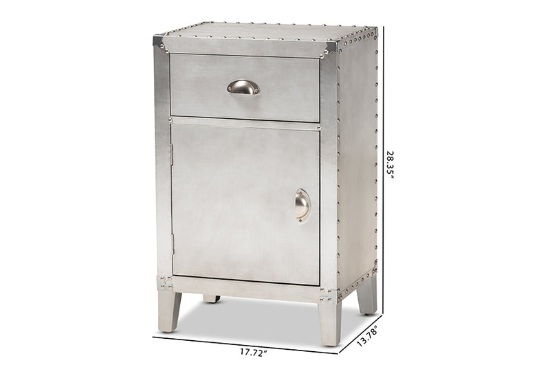 Baxton Studio Romain French Industrial Silver Metal 1-Door Accent Storage Cabinet