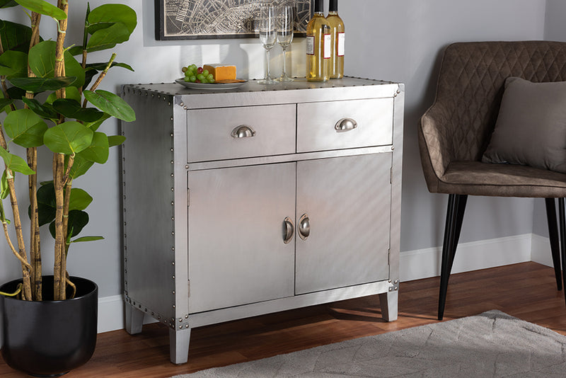 Baxton Studio Romain French Industrial Silver Metal 2-Door Accent Storage Cabinet