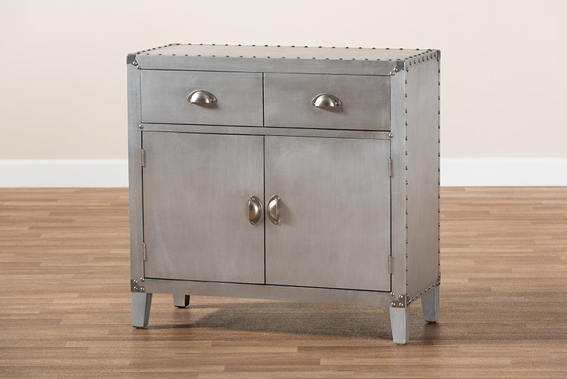 Baxton Studio Romain French Industrial Silver Metal 2-Door Accent Storage Cabinet