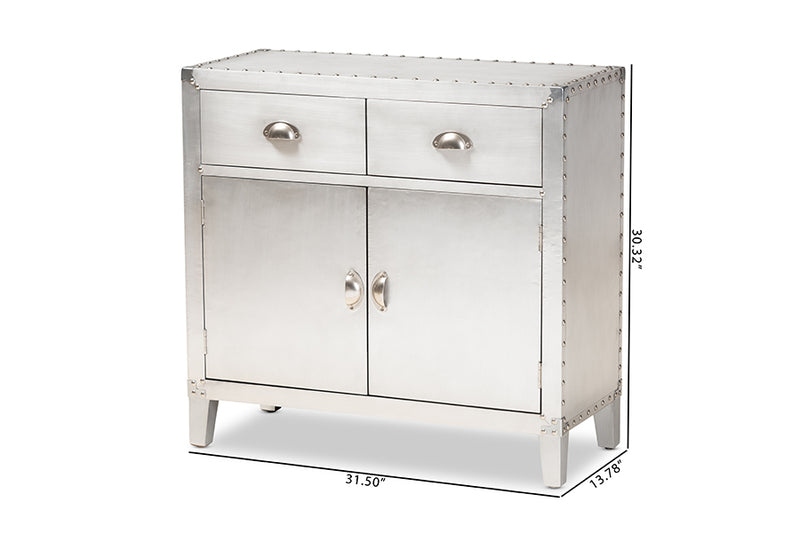 Baxton Studio Romain French Industrial Silver Metal 2-Door Accent Storage Cabinet