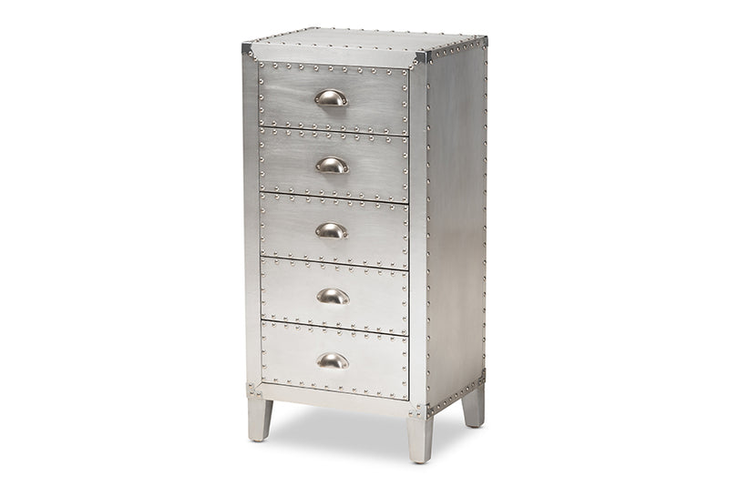 Baxton Studio Carel French Industrial Silver Metal 5-Drawer Accent Storage Cabinet
