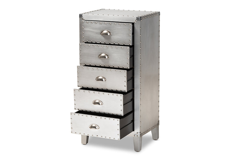 Baxton Studio Carel French Industrial Silver Metal 5-Drawer Accent Storage Cabinet