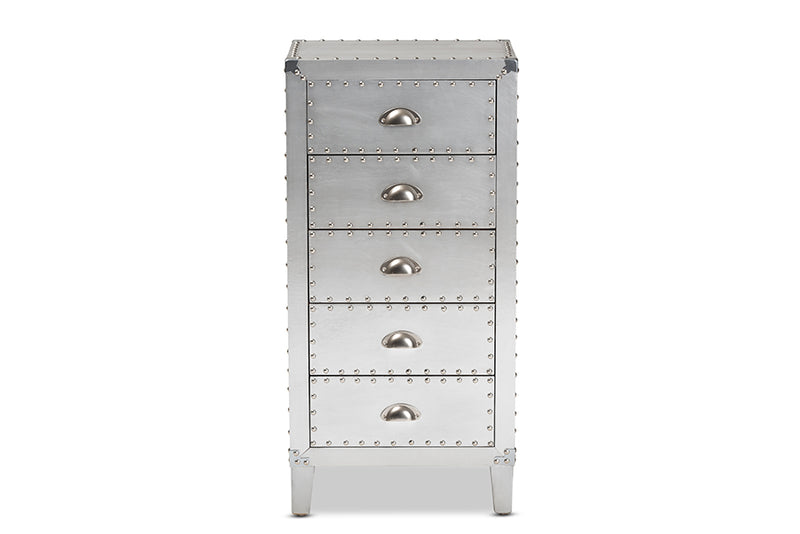 Baxton Studio Carel French Industrial Silver Metal 5-Drawer Accent Storage Cabinet
