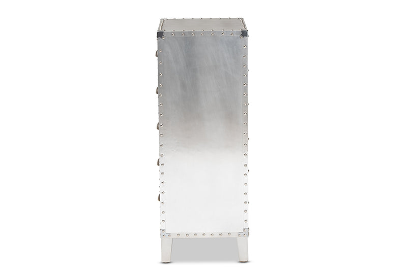 Baxton Studio Carel French Industrial Silver Metal 5-Drawer Accent Storage Cabinet