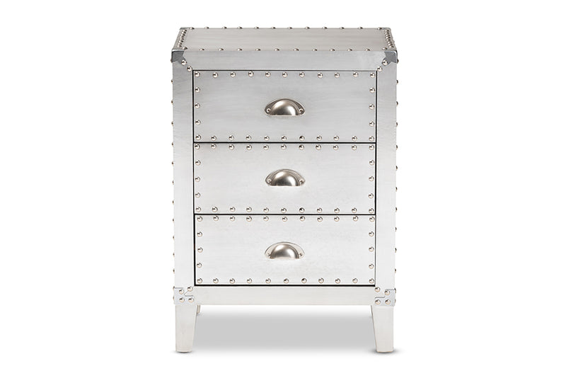 Baxton Studio Claude French Industrial Silver Metal 3-Drawer Nightstand