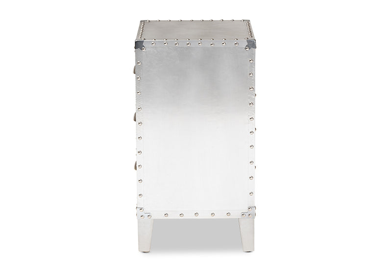 Baxton Studio Claude French Industrial Silver Metal 3-Drawer Nightstand