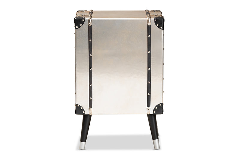 Baxton Studio Dilan Vintage Industrial Antique Silver Finished Metal Trunk Inspired 3-Drawer Nightstand