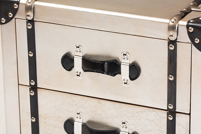 Baxton Studio Dilan Vintage Industrial Antique Silver Finished Metal Trunk Inspired 3-Drawer Nightstand