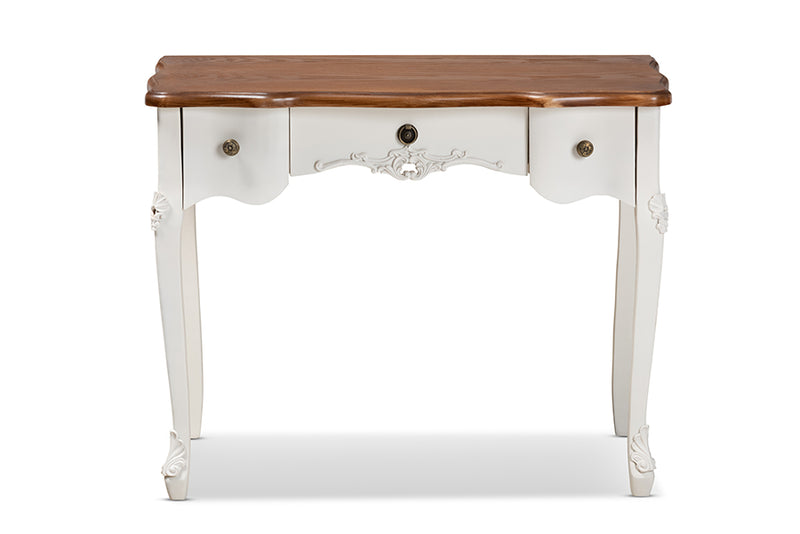 Baxton Studio Sophie Classic Traditional French Country White and Brown Finished Small 3-Drawer Wood Console Table