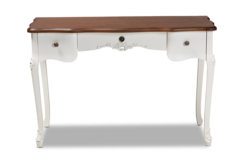 Baxton Studio Sophie Classic Traditional French Country White and Brown Finished Large 3-Drawer Wood Console Table