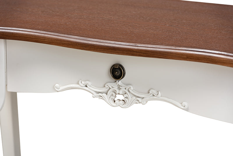 Baxton Studio Sophie Classic Traditional French Country White and Brown Finished Large 3-Drawer Wood Console Table