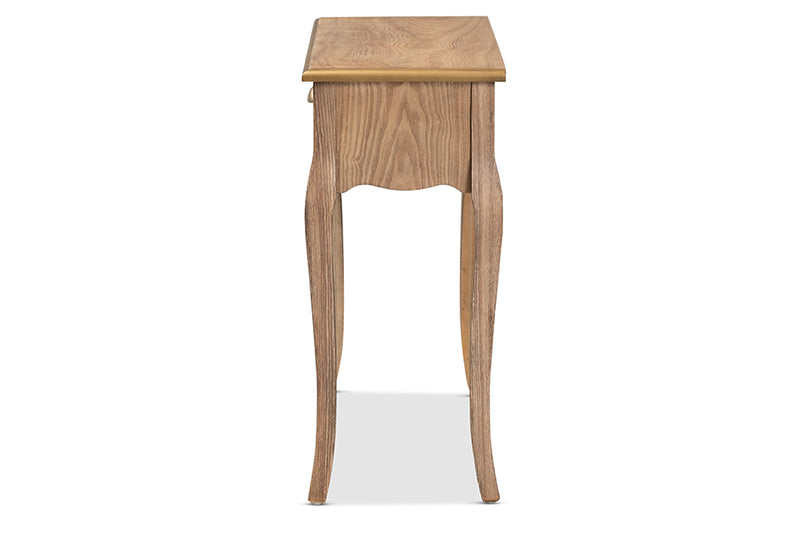 Baxton Studio Clarice French Provincial Natural Brown Finished Wood and Metal 2-Drawer Console Table