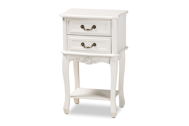 Baxton Studio Gabrielle Traditional French Country Provincial White-Finished 2-Drawer Wood Nightstand