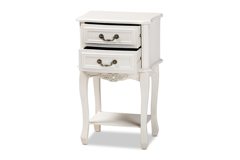 Baxton Studio Gabrielle Traditional French Country Provincial White-Finished 2-Drawer Wood Nightstand