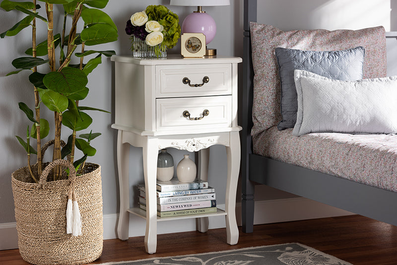 Baxton Studio Gabrielle Traditional French Country Provincial White-Finished 2-Drawer Wood Nightstand