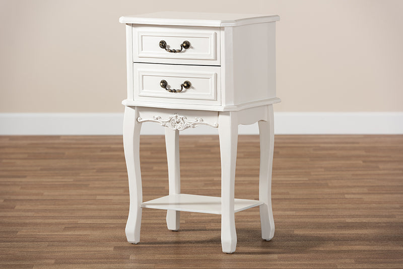 Baxton Studio Gabrielle Traditional French Country Provincial White-Finished 2-Drawer Wood Nightstand