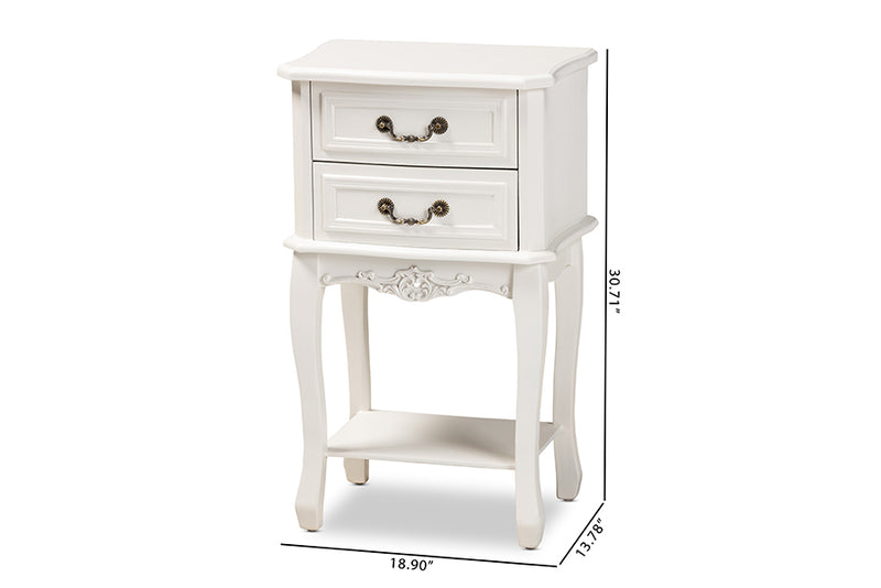 Baxton Studio Gabrielle Traditional French Country Provincial White-Finished 2-Drawer Wood Nightstand