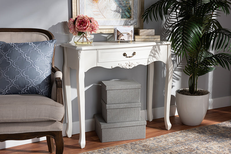 Baxton Studio Gabrielle Traditional French Country Provincial White-Finished 1-Drawer Wood Console Table