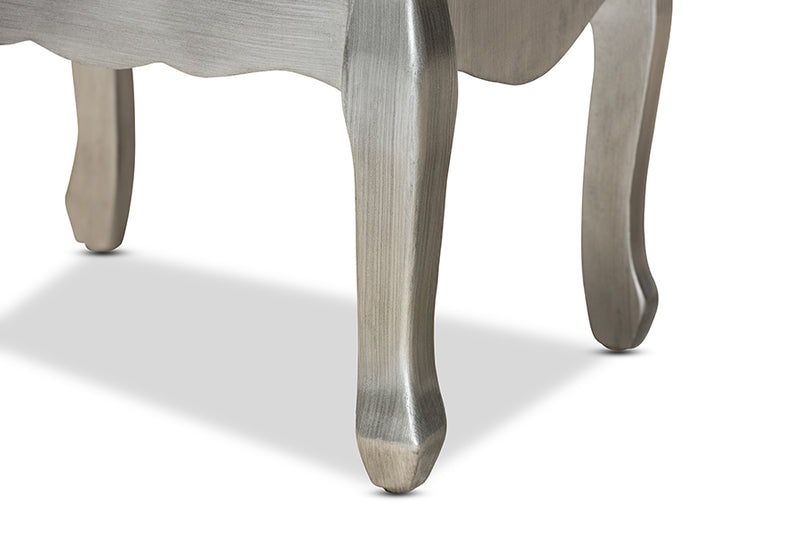 Baxton Studio Leonie Modern Transitional French Brushed Silver Finished Wood and Mirrored Glass 2-Drawer Nightstand