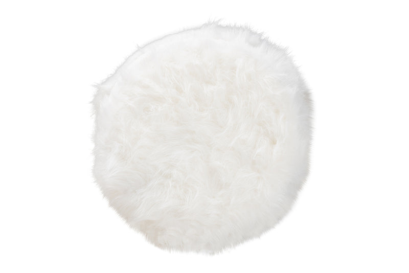 Baxton Studio Celia Modern and Contemporary White Faux Fur Upholstered Silver Metal Ottoman